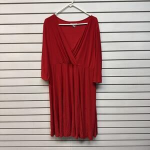 Jessica London Dress Womens 18 Red Midi Surplice Stretch V Neck Boho Chic Fall
